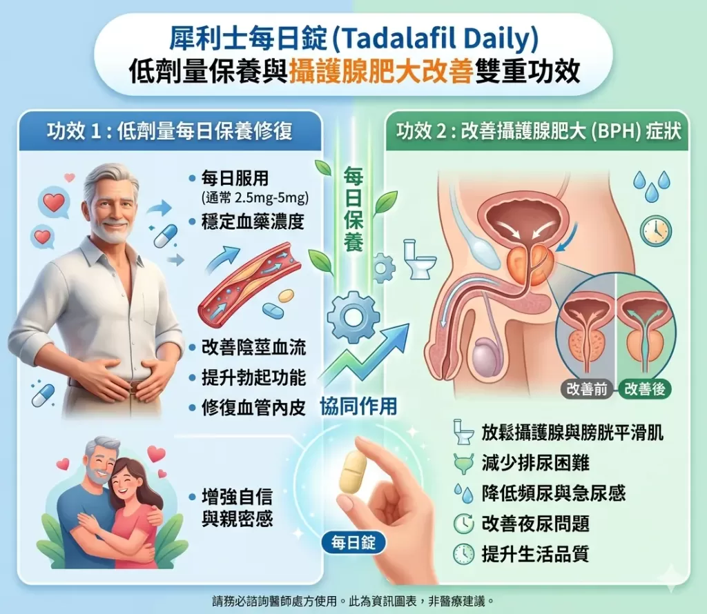 犀利士每日錠低劑量保養修復與改善攝護腺肥大雙重功效