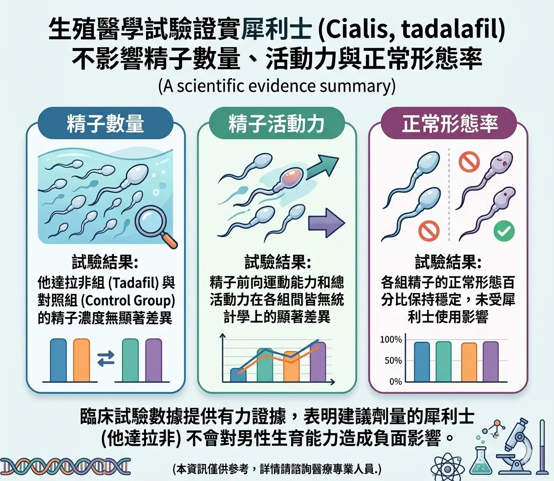 生殖醫學試驗證實犀利士他達拉非不影響精子數量活動力與正常形態率