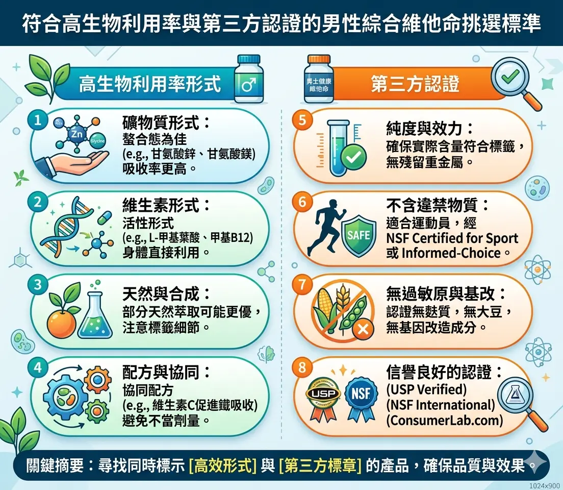 符合高生物利用率與第三方認證的男性綜合維他命挑選標準