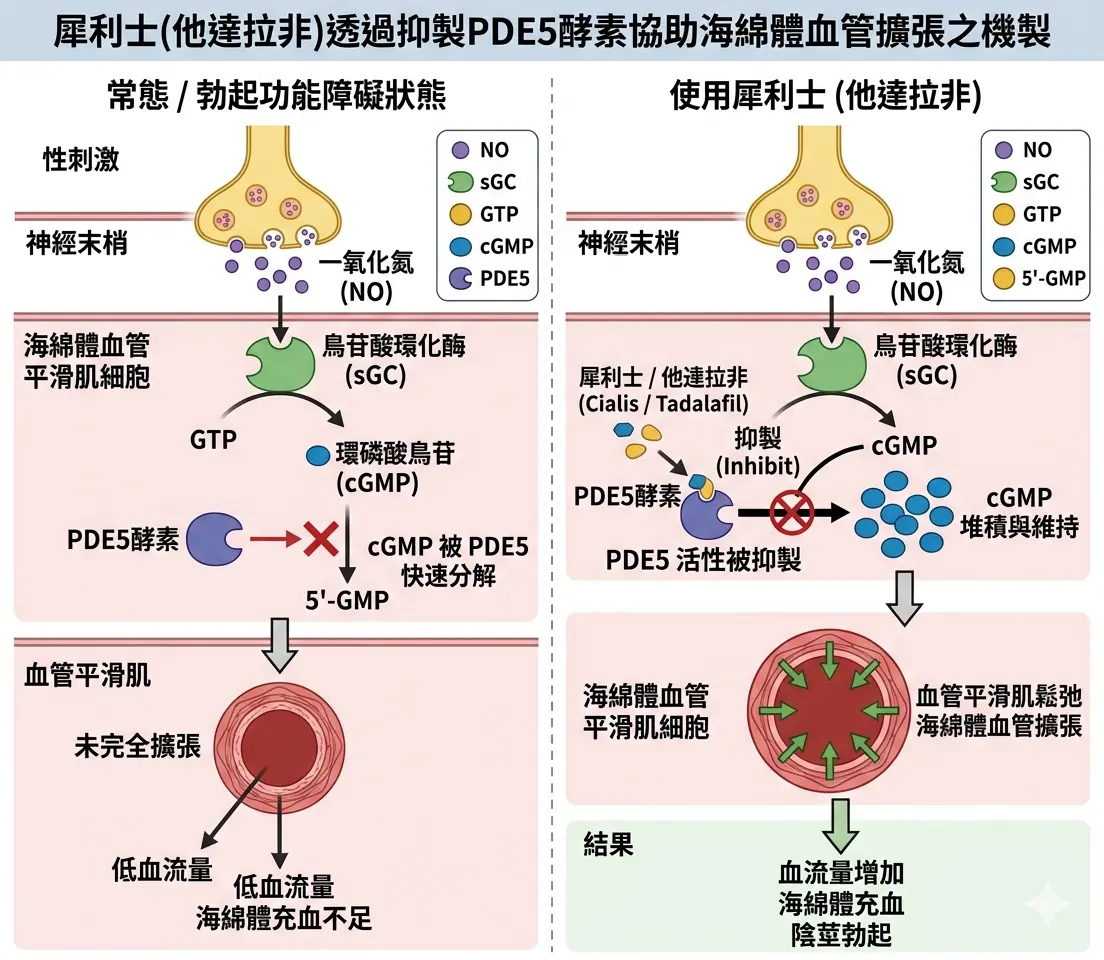 犀利士他達拉非透過抑製PDE5酵素協助海綿體血管擴張之機製