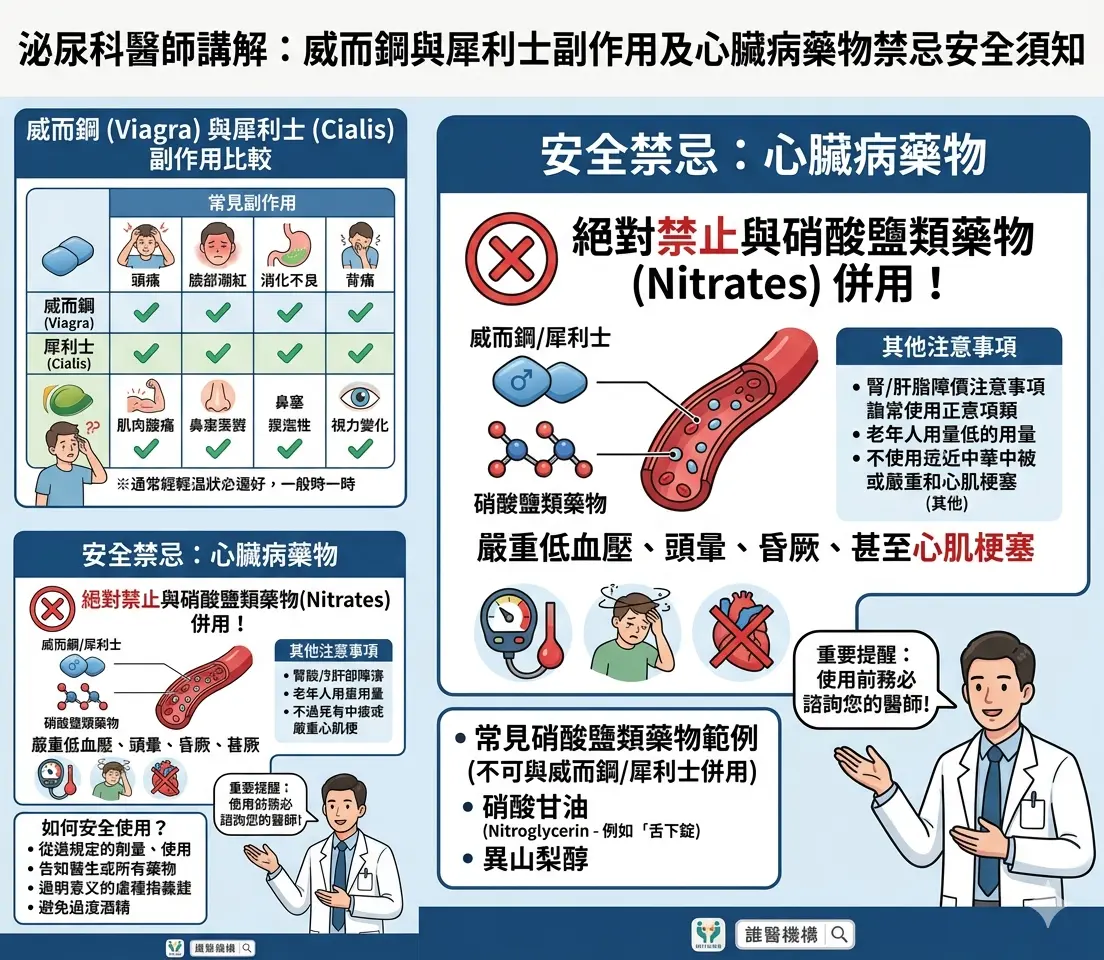 泌尿科醫師講解威而鋼與犀利士副作用及心臟病藥物禁忌安全須知