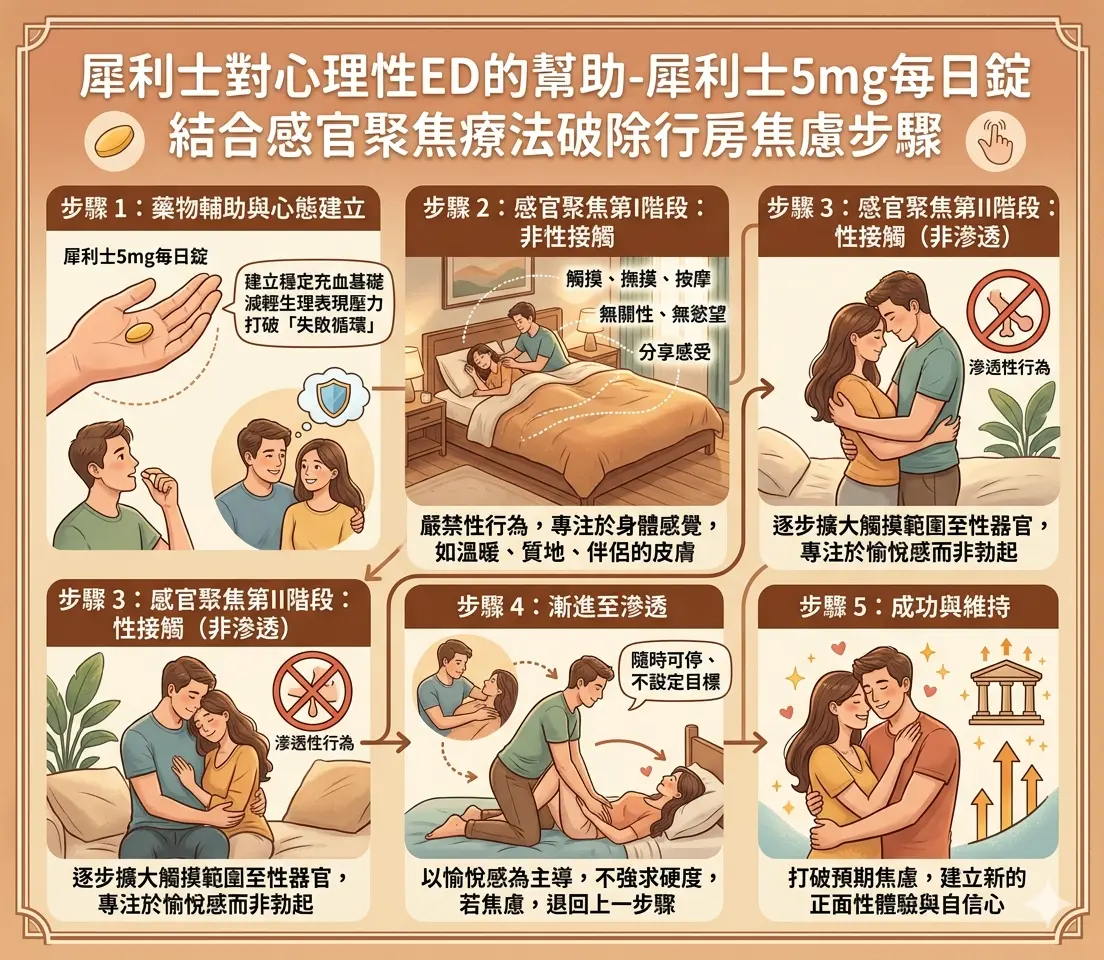 犀利士對心理性ED的幫助-犀利士5mg每日錠結合感官聚焦療法破除行房焦慮步驟