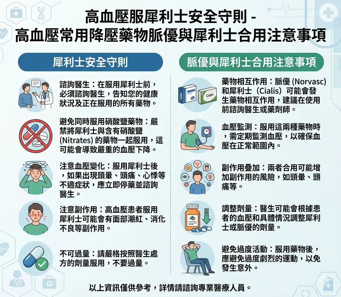 高血壓服犀利士安全守則-高血壓常用降壓藥物脈優與犀利士合用註意事項