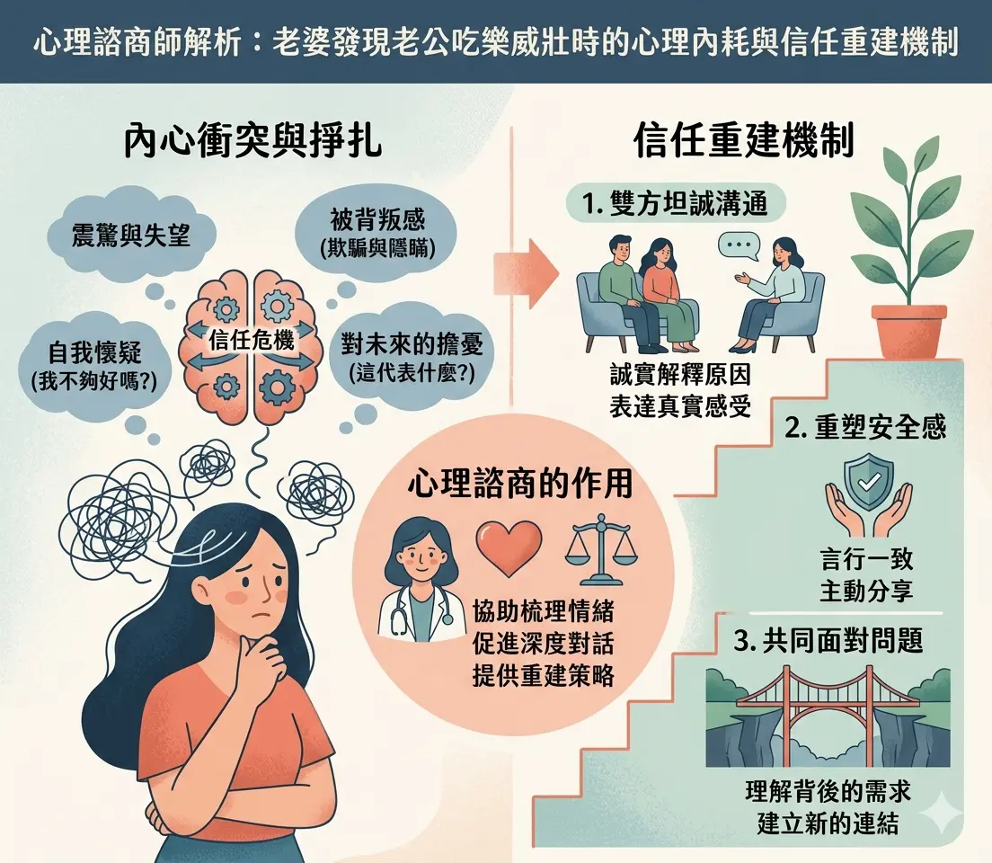 心理諮商師解析老婆發現吃樂威壯時的心理內耗與信任重建機製