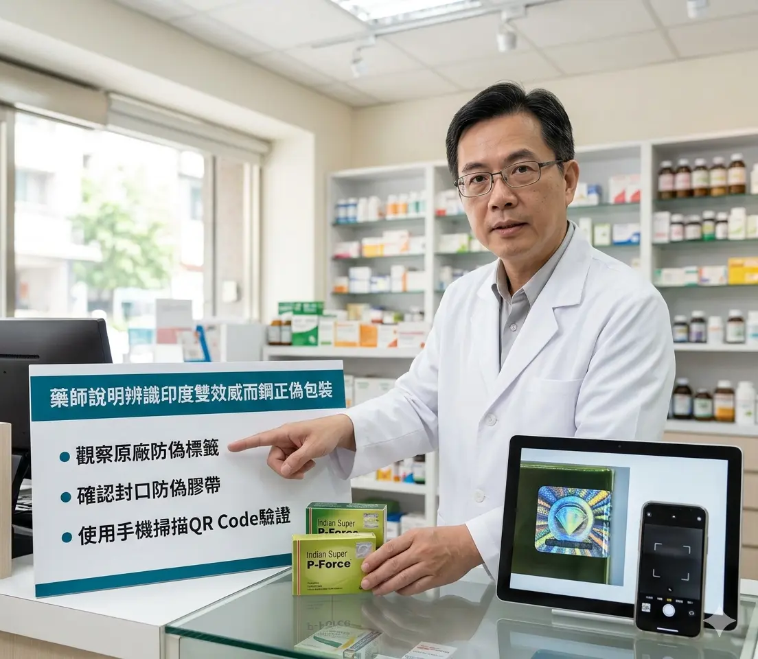 藥師說明如何辨識網路購買印度雙效威而鋼的正偽包裝與防偽標籤