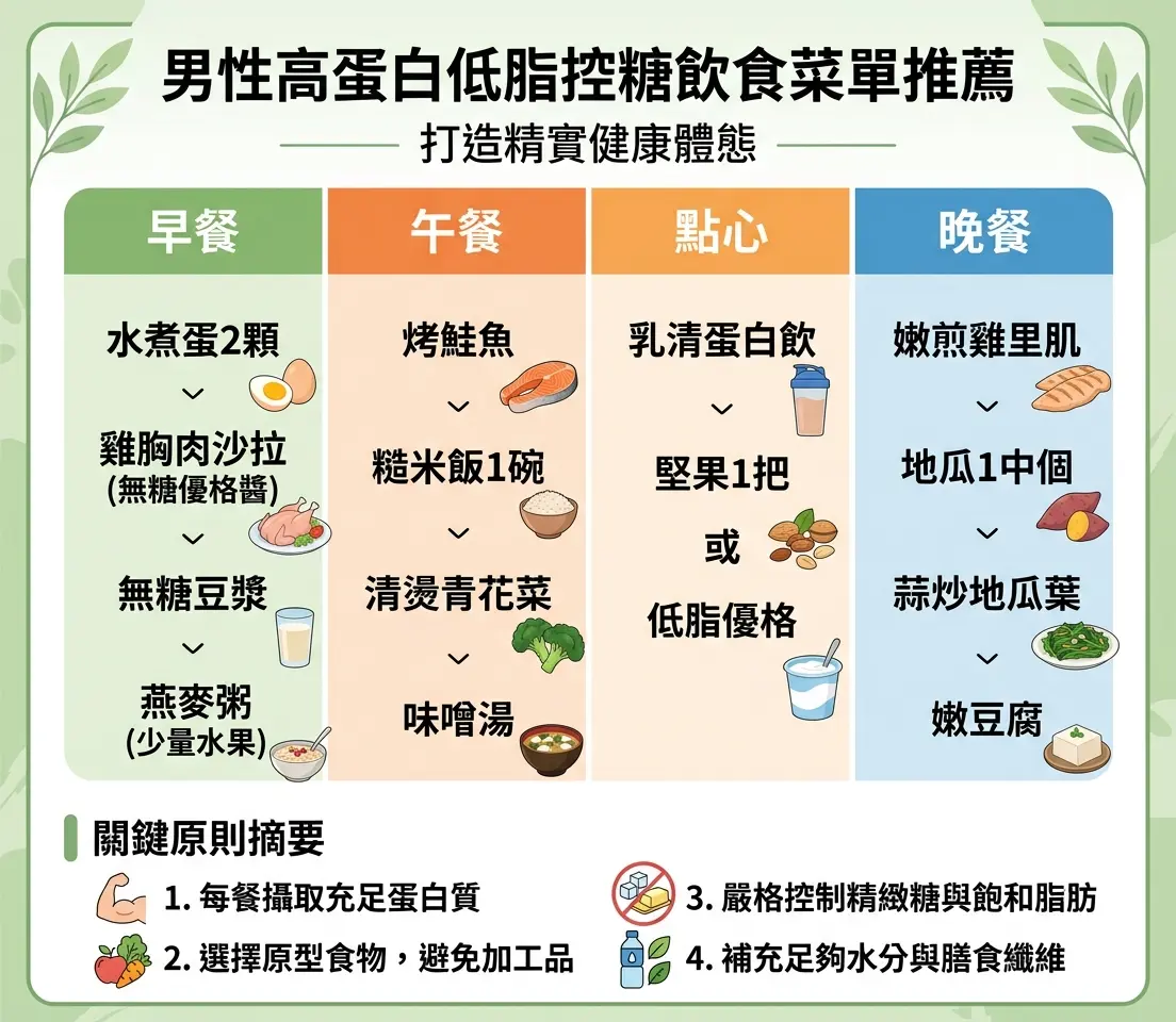 男性飲食原則高蛋白低脂控糖菜單推薦