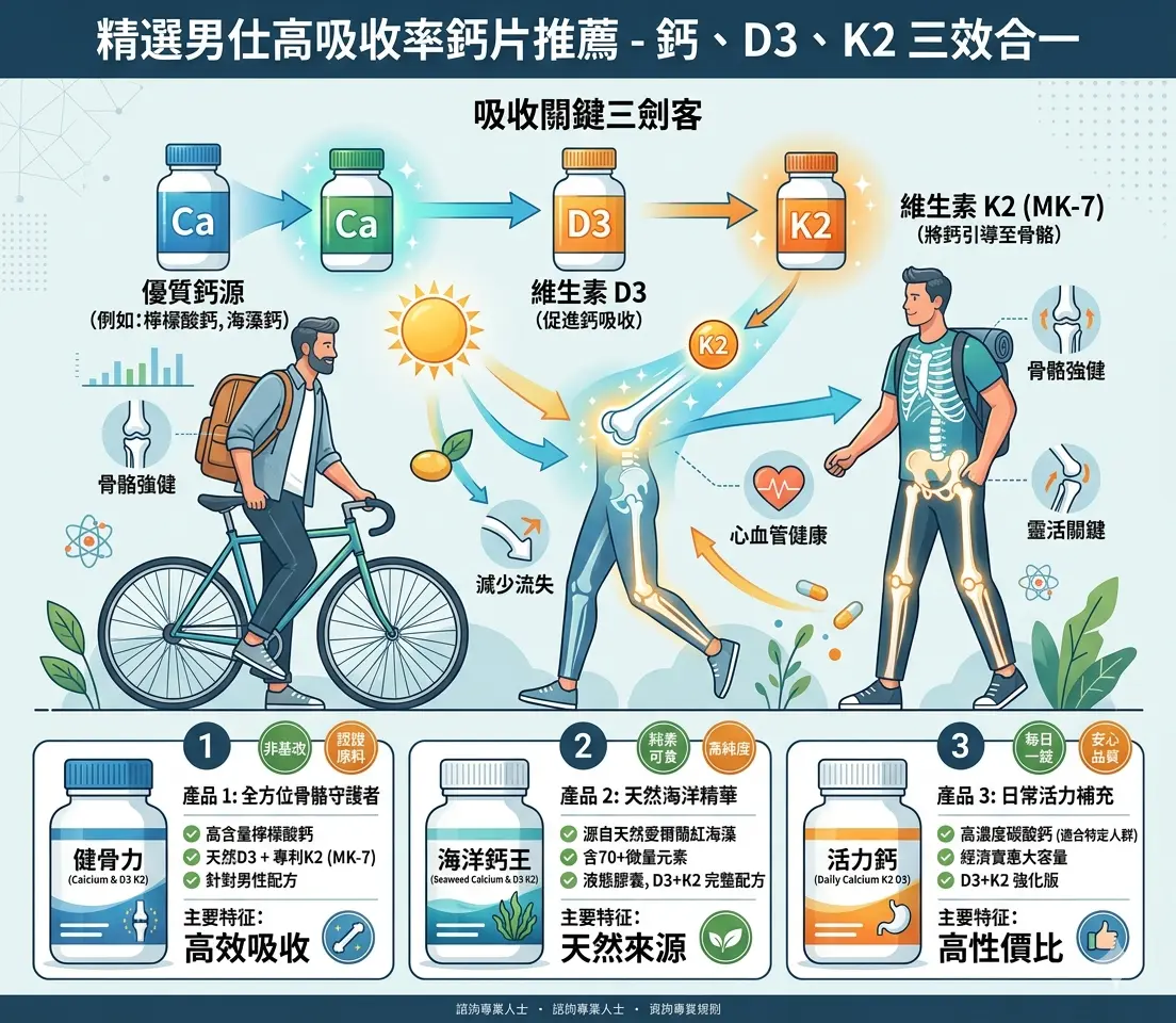 精選富含維生素D3與K2的高吸收率男性鈣片推薦產品