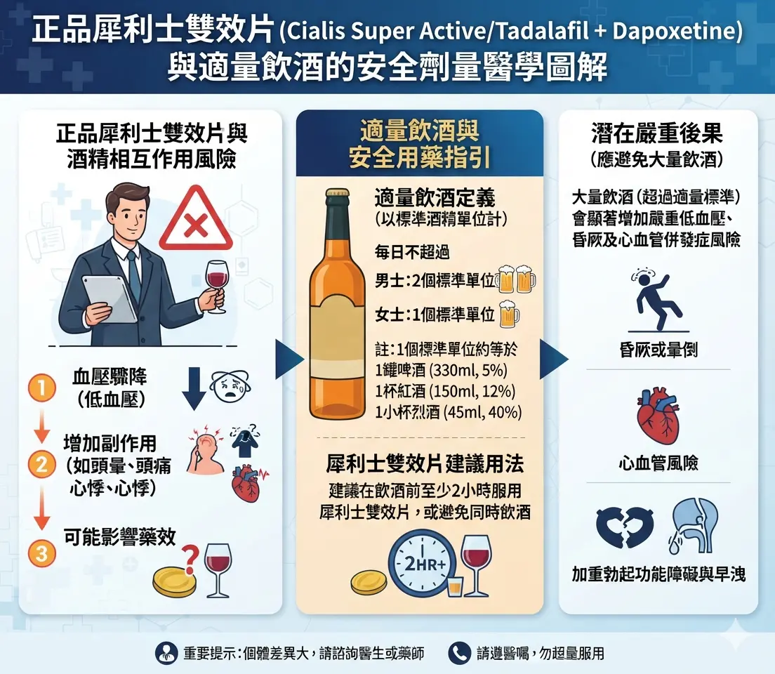 正品犀利士雙效片與適量飲酒的安全劑量醫學圖解