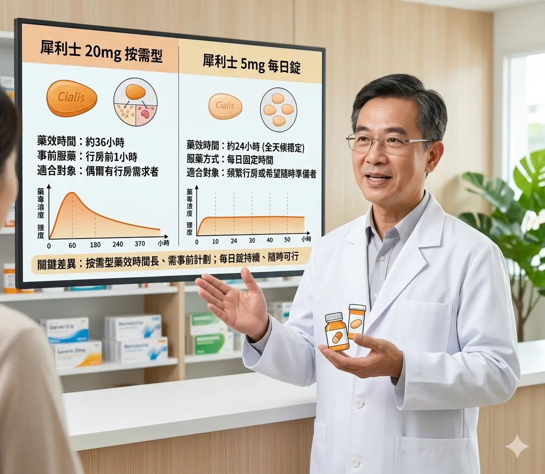 藥師解說犀利士20mg按需型與5mg每日錠的藥效時間差異