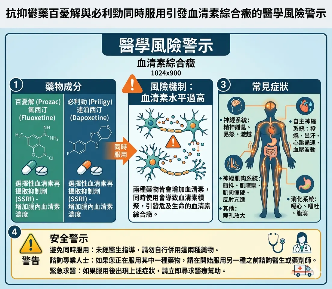 抗抑鬱藥百憂解與必利勁同時服用引發血清素綜合癥的醫學風險警示