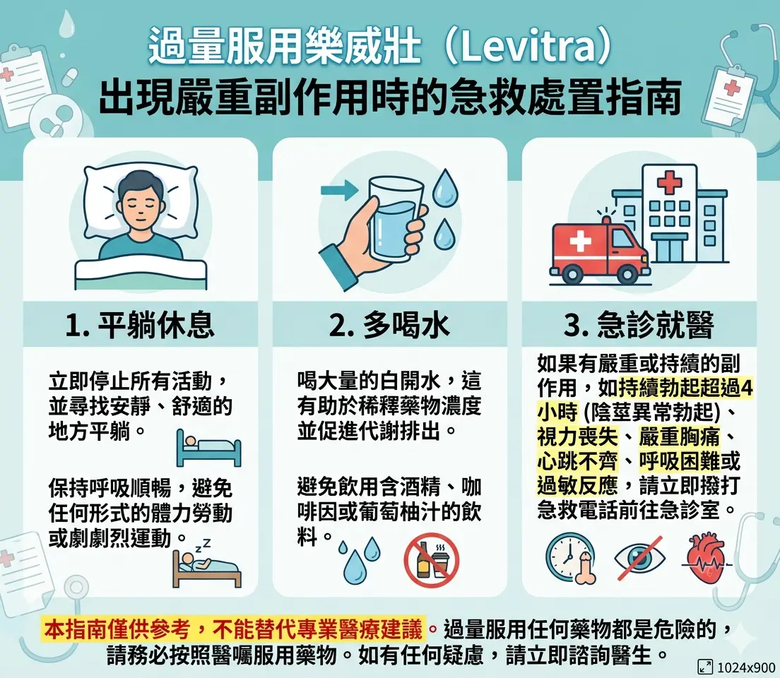 過量服用樂威壯出現嚴重副作用時的平躺休息多喝水與急診就醫處置指南