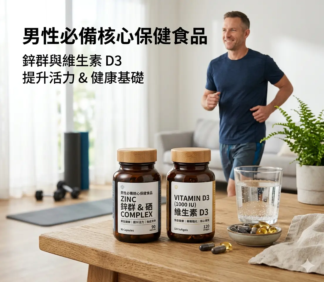 男性必備核心保健食品包含鋅群與維生素D3