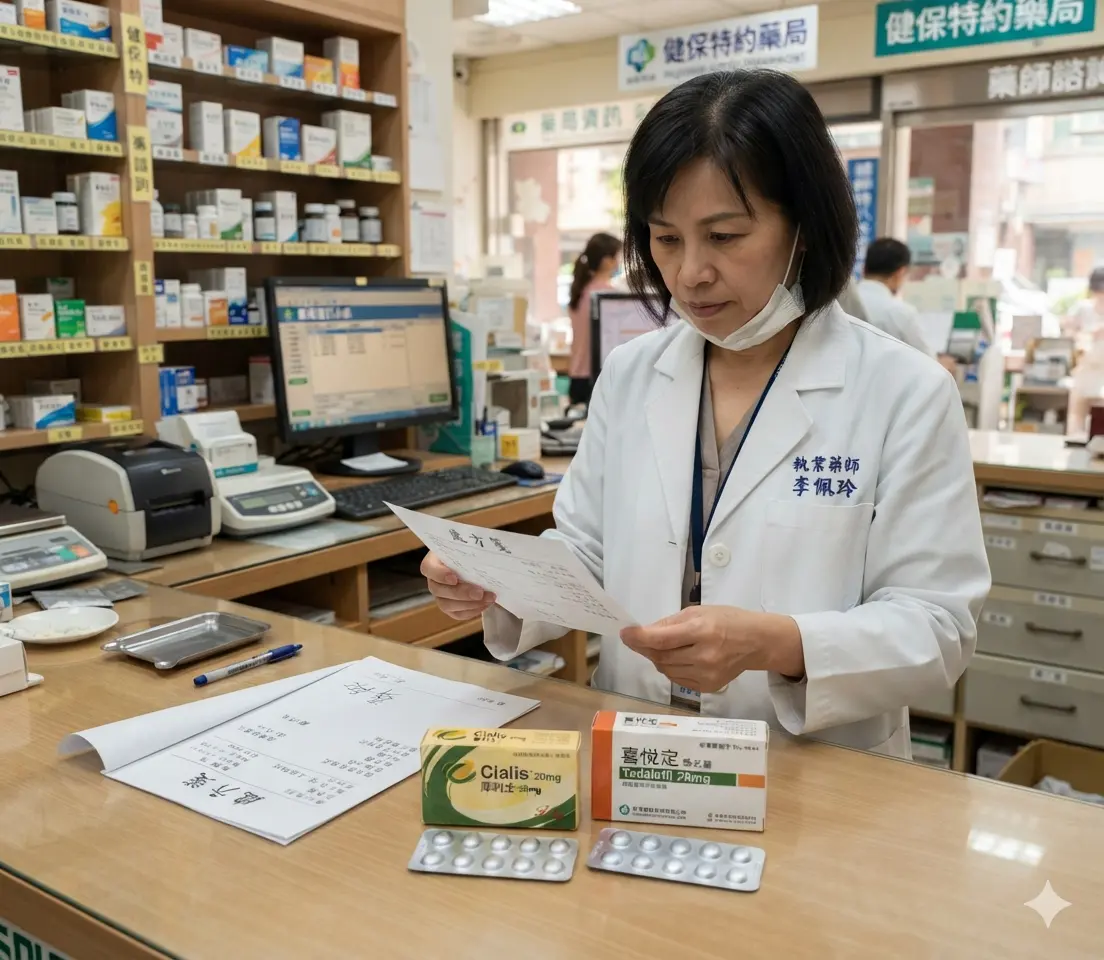 執業藥師在實體藥局內憑處方箋核對調劑美國原廠犀利士與他達拉非學名藥