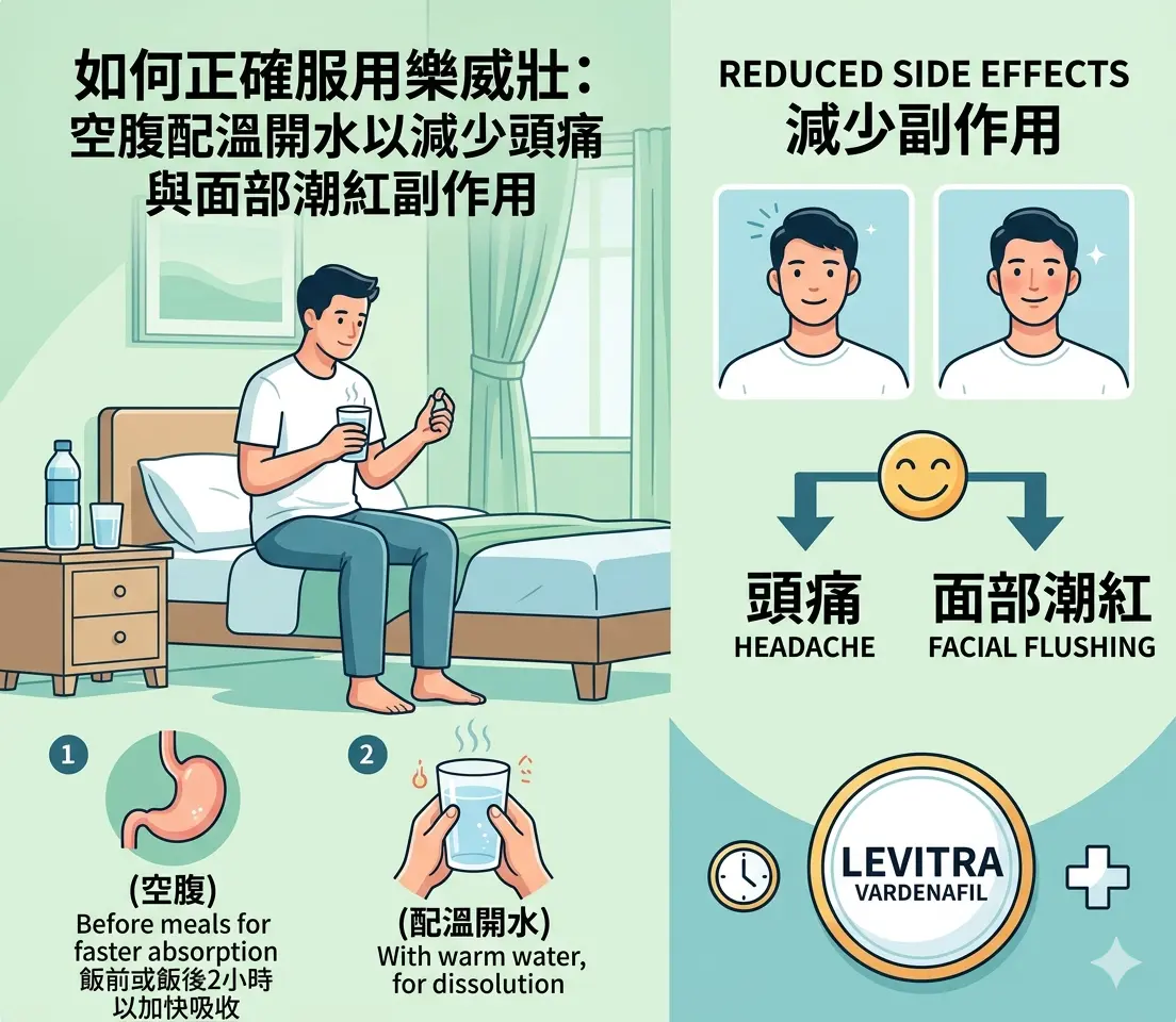 如何正確服用樂威壯：空腹配溫開水以減少頭痛與面部潮紅副作用