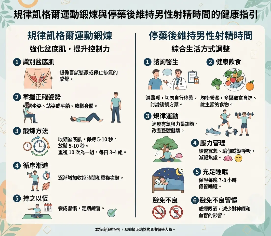 規律凱格爾運動鍛煉與停藥後維持男性射精時間的健康指引