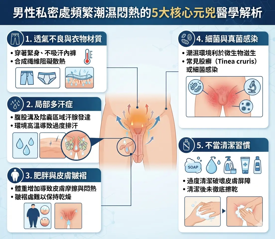 男性私密處頻繁潮濕悶熱是什麼原因的5大核心元兇醫學解析圖