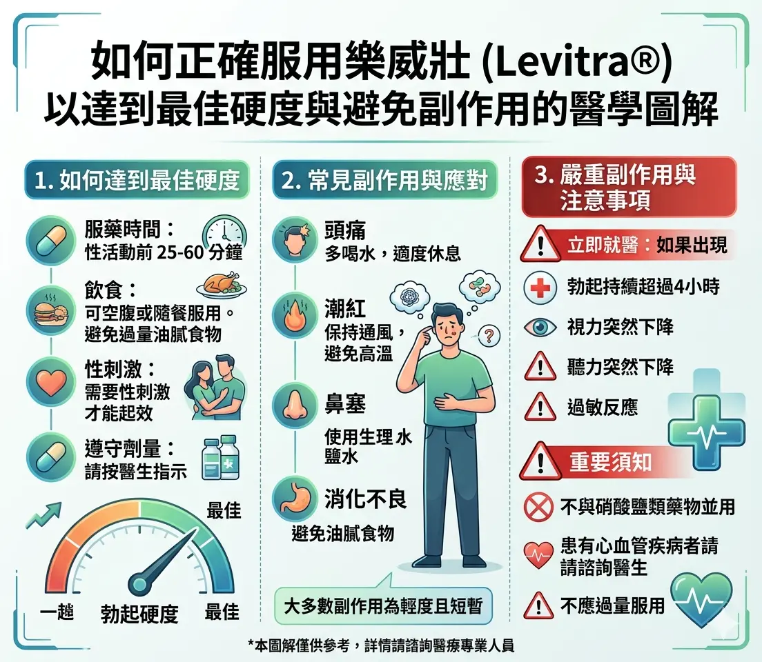 如何正確服用樂威壯以達到最佳硬度與避免副作用的醫學圖解