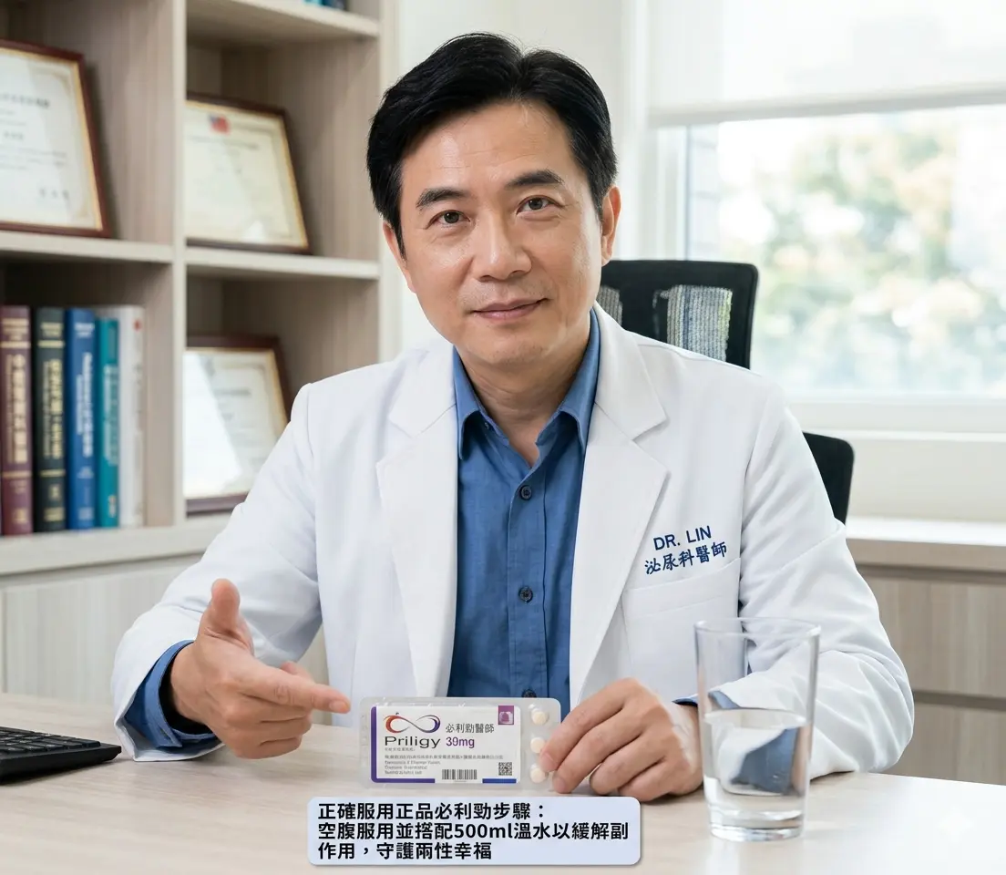 "泌尿科醫師建議正確服用正品必利勁步驟：行房前空腹服用並搭配500ml溫水以緩解副作用守護兩性幸福