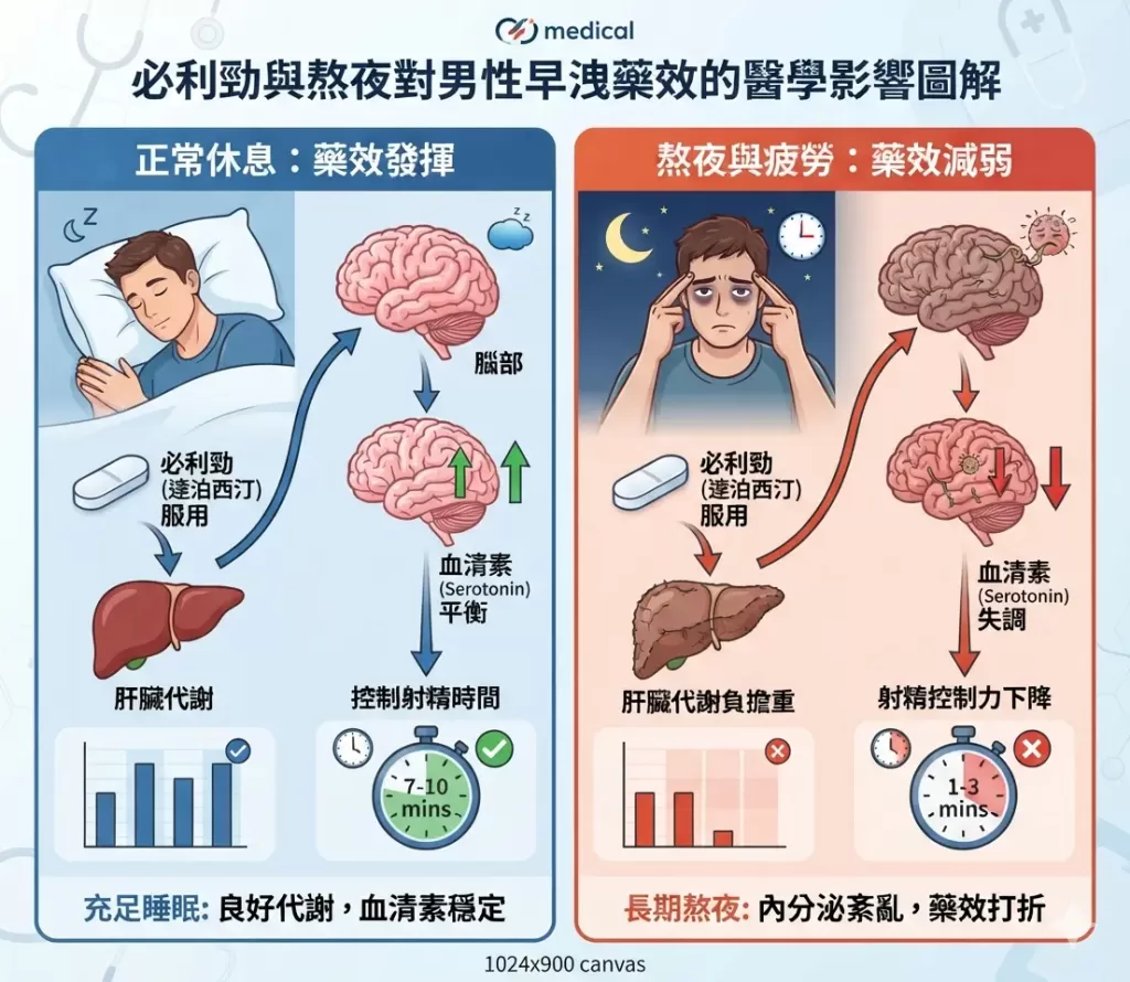必利勁與熬夜對男性早洩藥效的醫學影響圖解