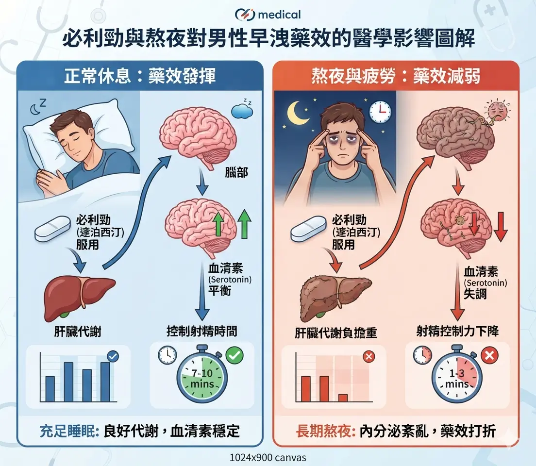必利勁與熬夜對男性早洩藥效的醫學影響圖解