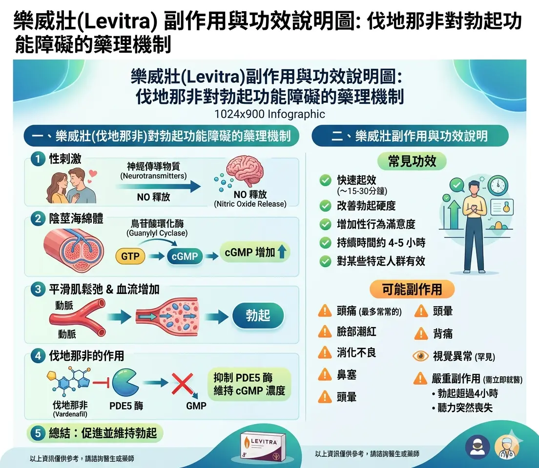 樂威壯副作用與功效說明圖:伐地那非對勃起功能障礙的藥理機製