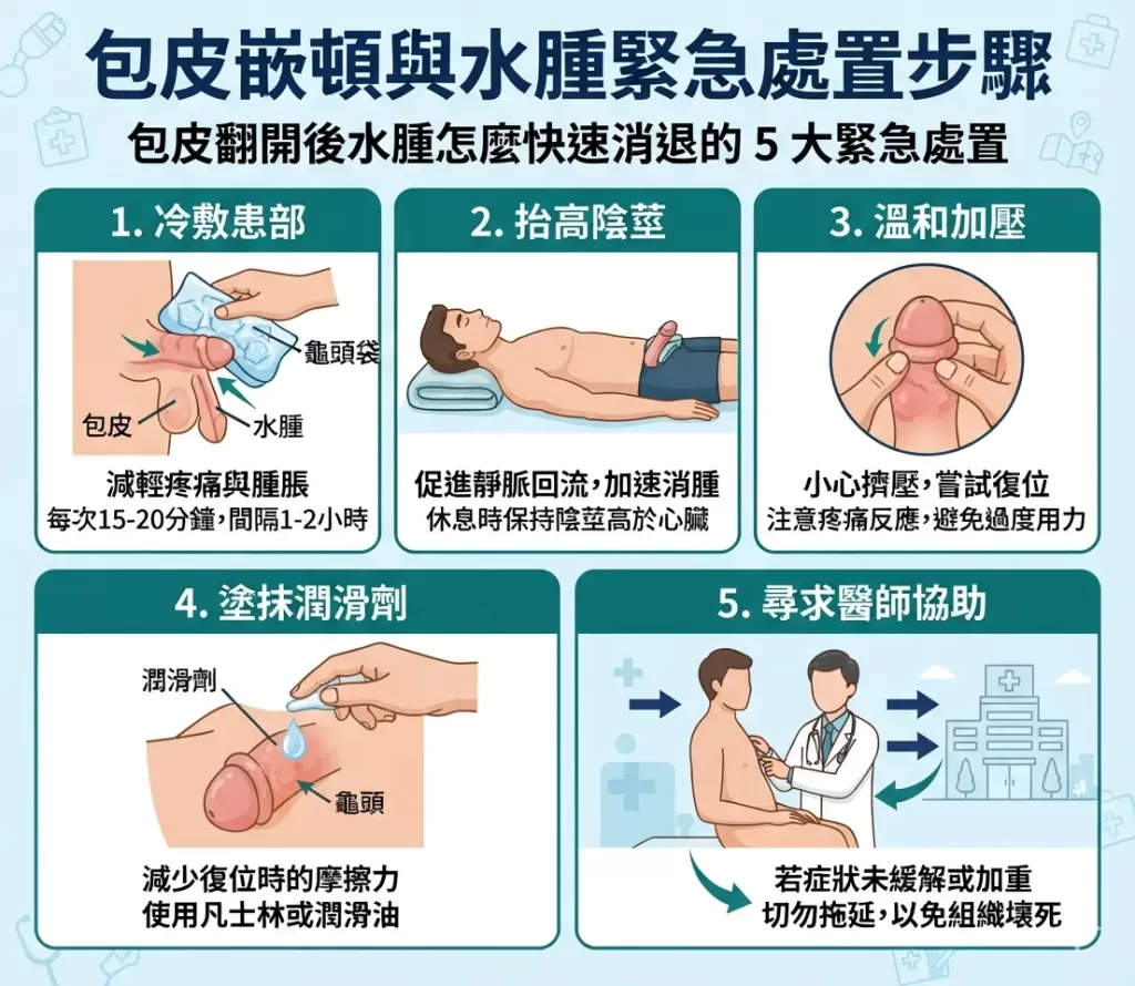 包皮翻開後水腫怎麼快速消退的 5 大緊急處置步驟醫學圖解