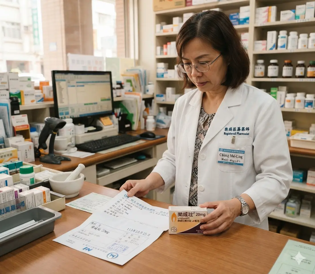 執業藥師在實體健保特約藥局內憑實體處方箋核對調劑德國原廠正品樂威壯藥盒