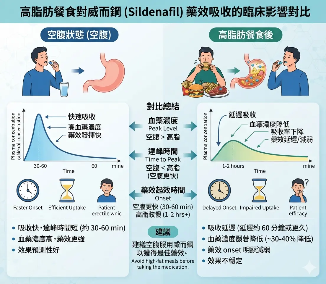 高脂肪餐食如何影響威而鋼藥效吸收的臨床對比圖