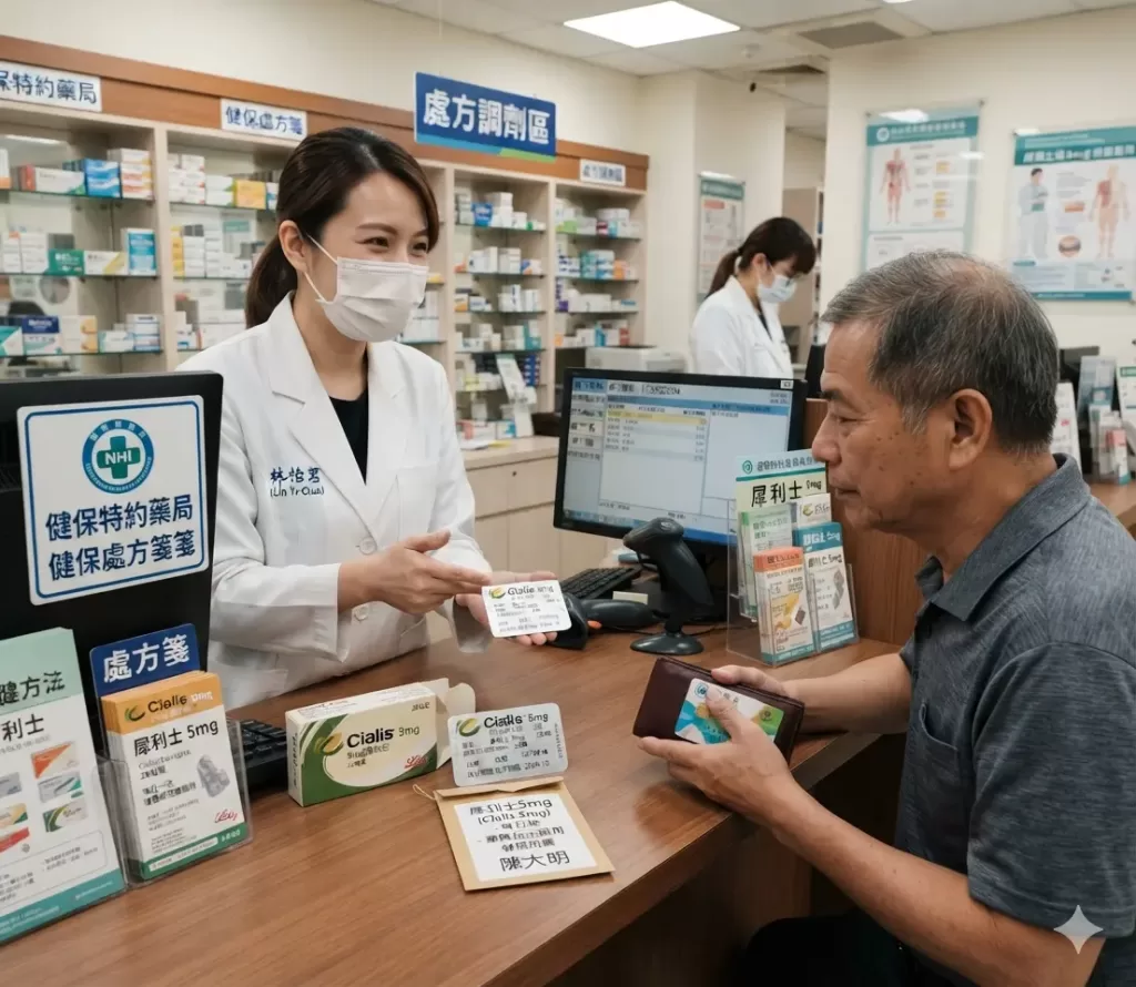 執業藥師在健保特約藥局內憑處方箋向患者調劑原廠正品犀利士5mg每日錠