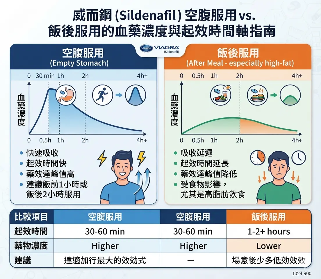 威而鋼空腹服用與飯後服用的血藥濃度與起效時間軸指南