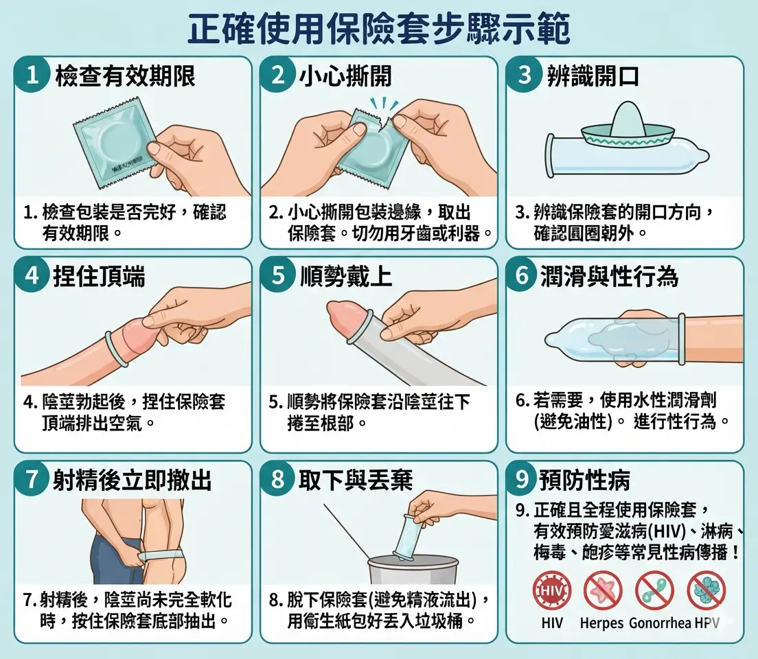 正確使用保險套防範常見性病癥狀的步驟示範