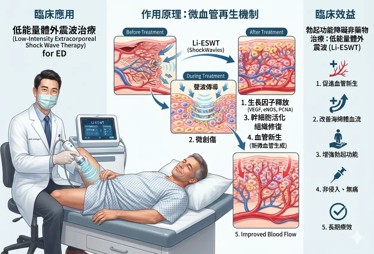 勃起功能障礙非藥物治療：臨床醫學低能量體外震波（Li-ESWT）促進微血管再生原理