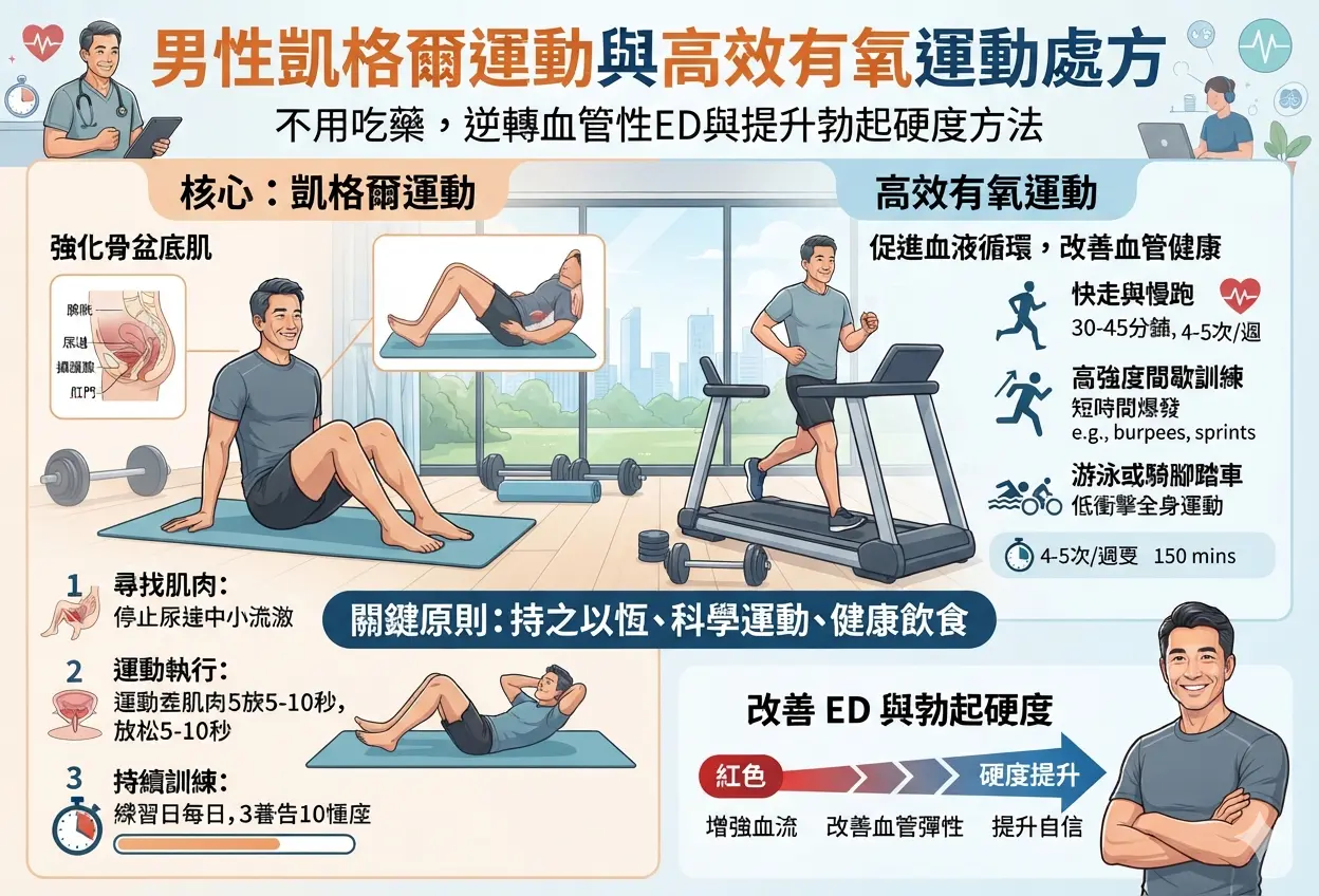 男性凱格爾運動與高效有氧運動處方，不用吃藥逆轉血管性ED與提升勃起硬度方法