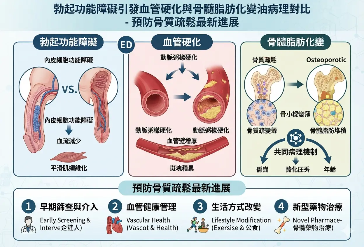 勃起功能障礙引發血管硬化與骨髓脂肪化變油病理對比-預防骨質疏鬆最新進展