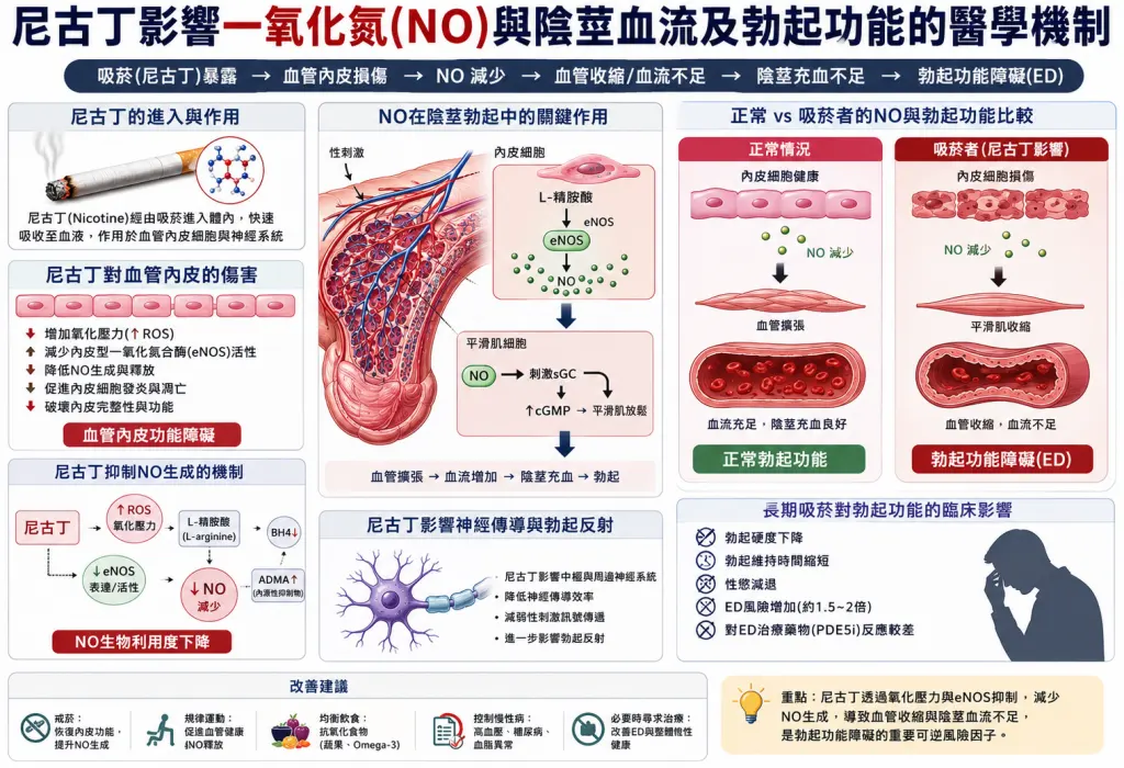 尼古丁影響一氧化氮NO與陰莖血流及勃起功能的醫學機製