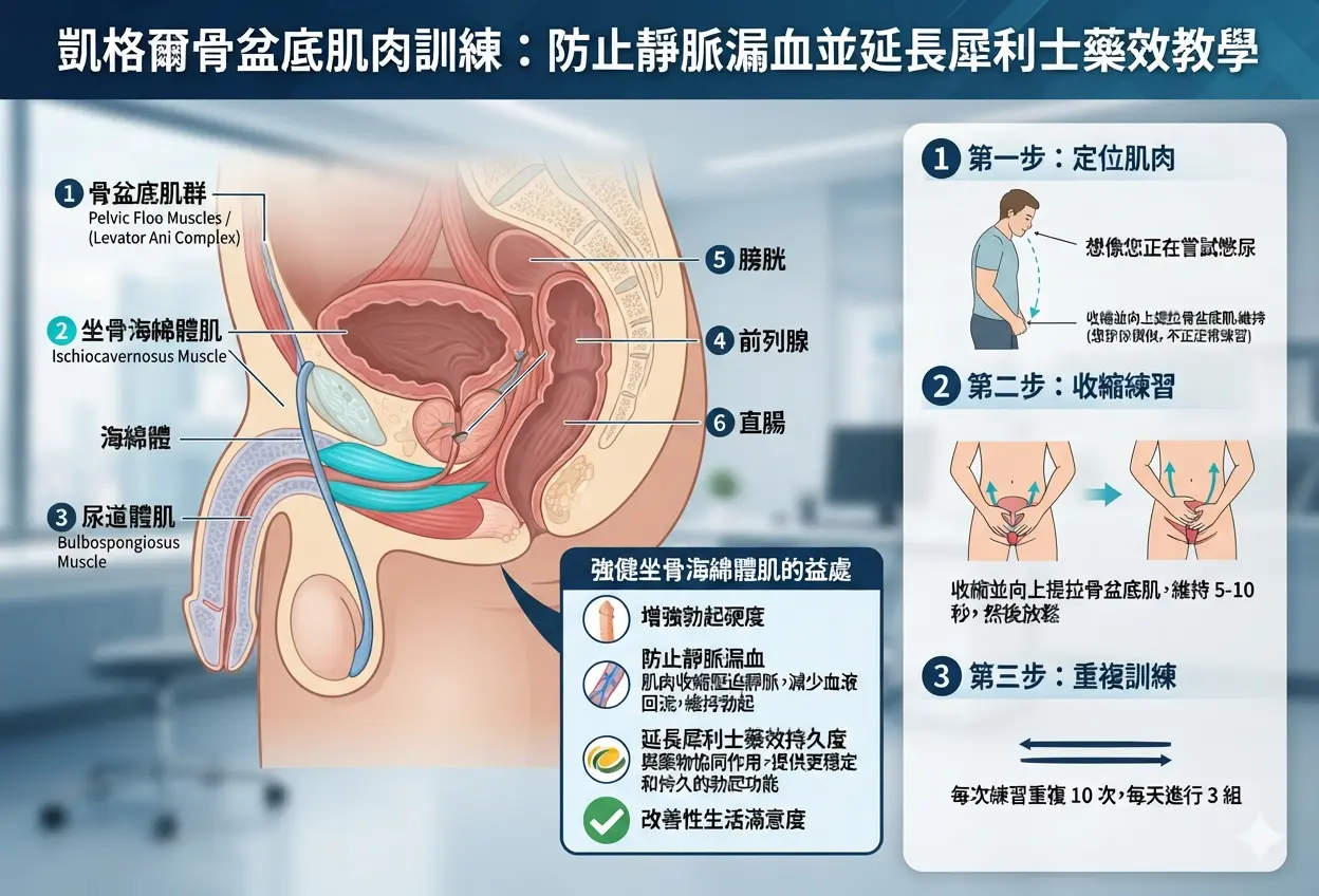 康馨馨藥局男性健康科普：利用凱格爾骨盆底肌肉訓練加強坐骨海綿體肌，防止靜脈漏血並延長犀利士藥效持久度教學