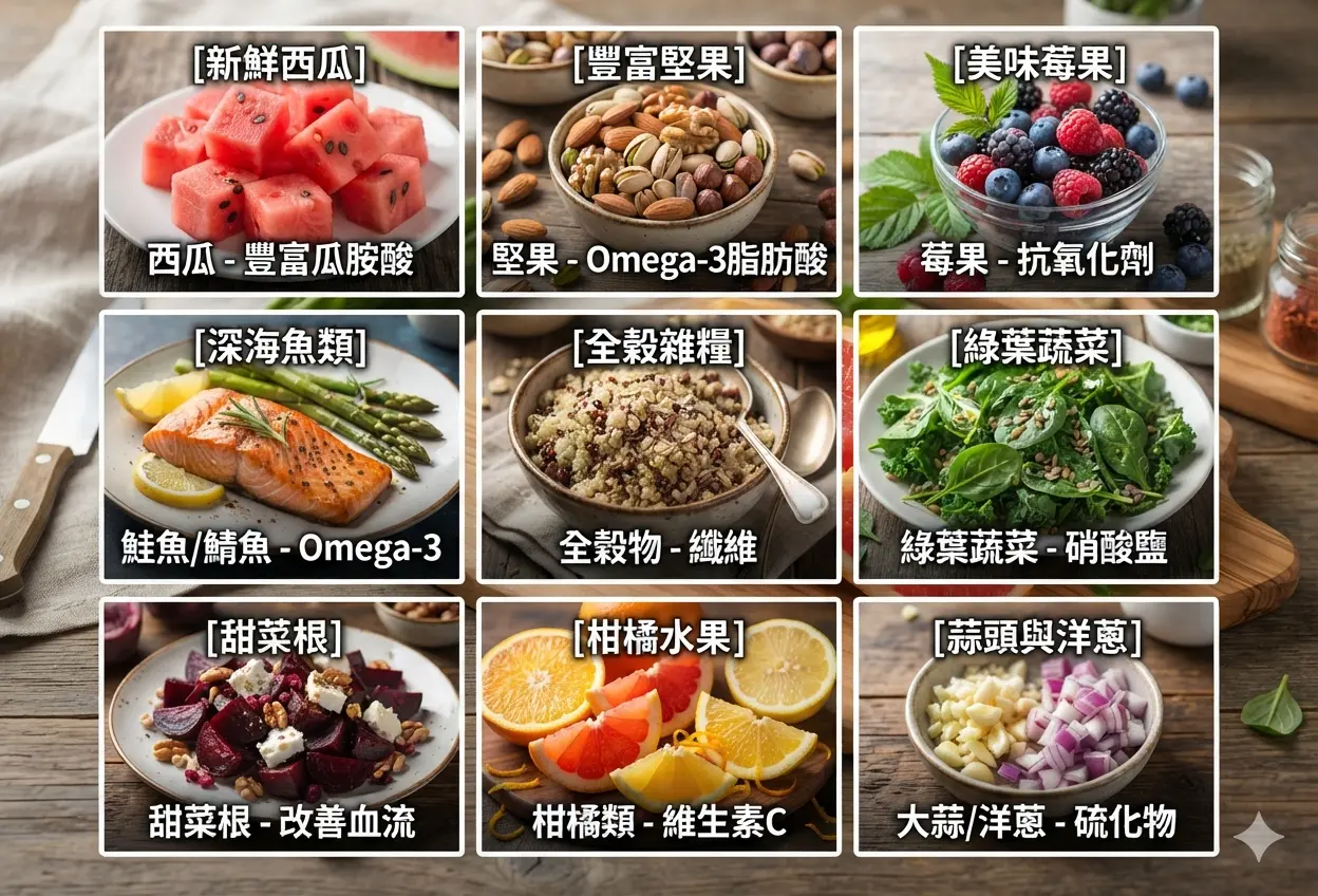改善勃起功能障礙的地中海飲食，富含精胺酸與硝酸鹽的深綠色蔬菜、堅果與海鮮一氧化氮合成
