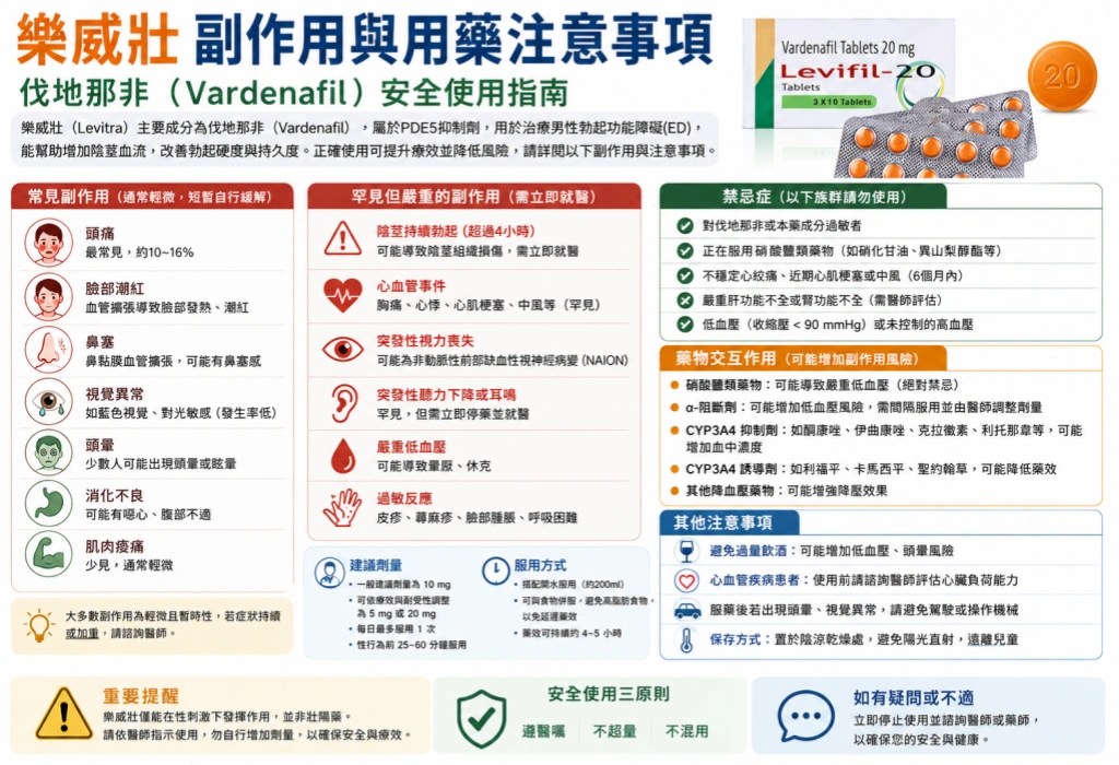 樂威壯副作用與用藥註意事項：伐地那非安全使用指南