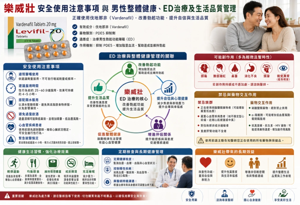 樂威壯安全使用註意事項與男性整體健康、ED治療及生活品質管理