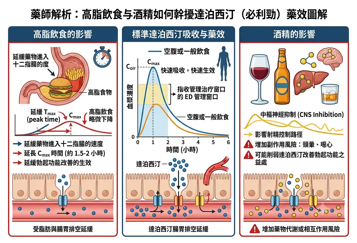 藥師解析高脂飲食與酒精如何幹擾達泊西汀藥效