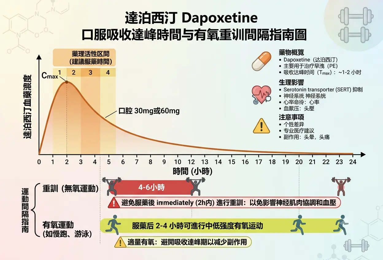 達泊西汀Dapoxetine口服吸收達峰時間與有氧重訓間隔指南